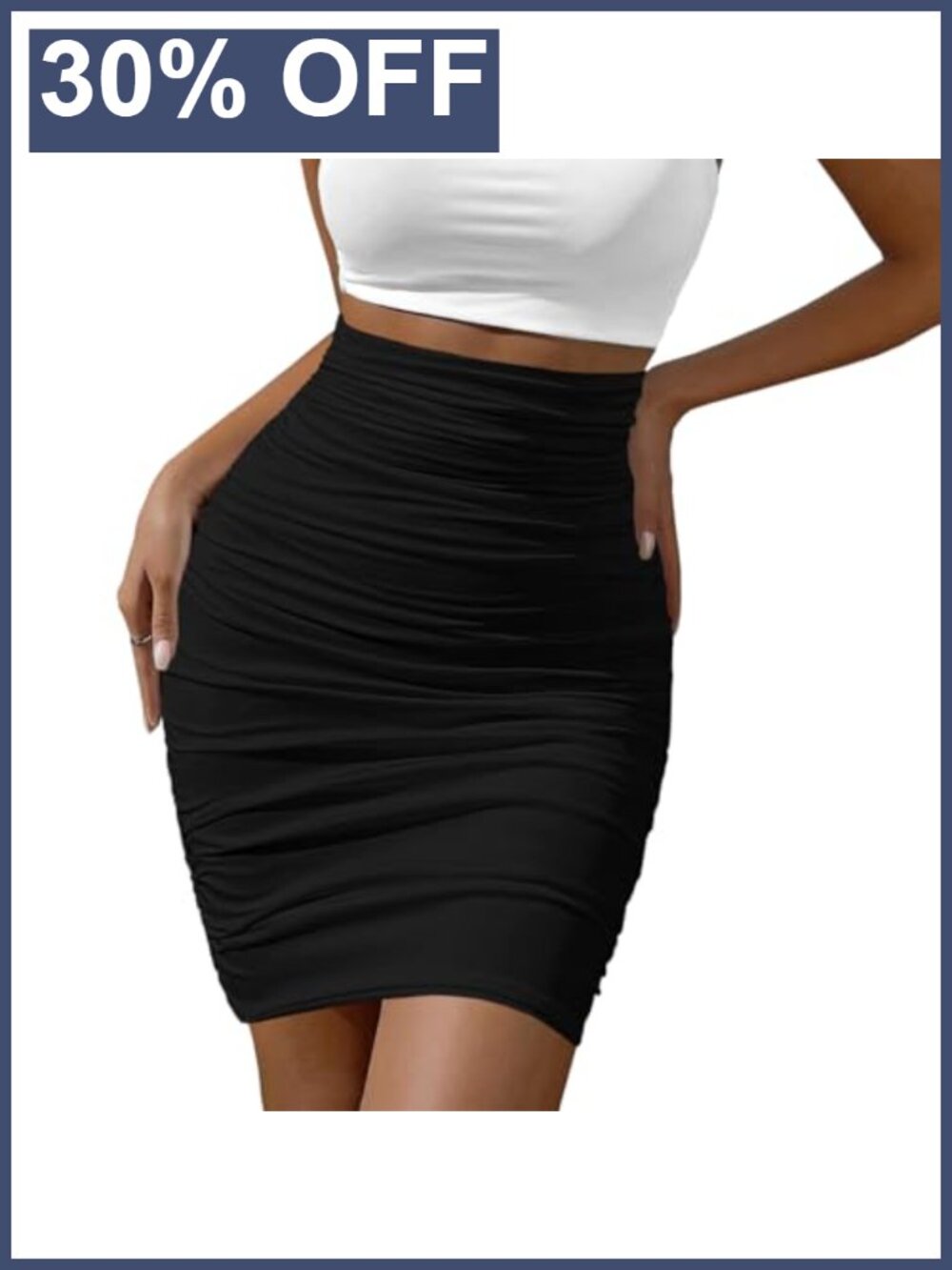 Afibi Women's High Waist Ruched Bodycon Stretch Midi Pencil Skirt